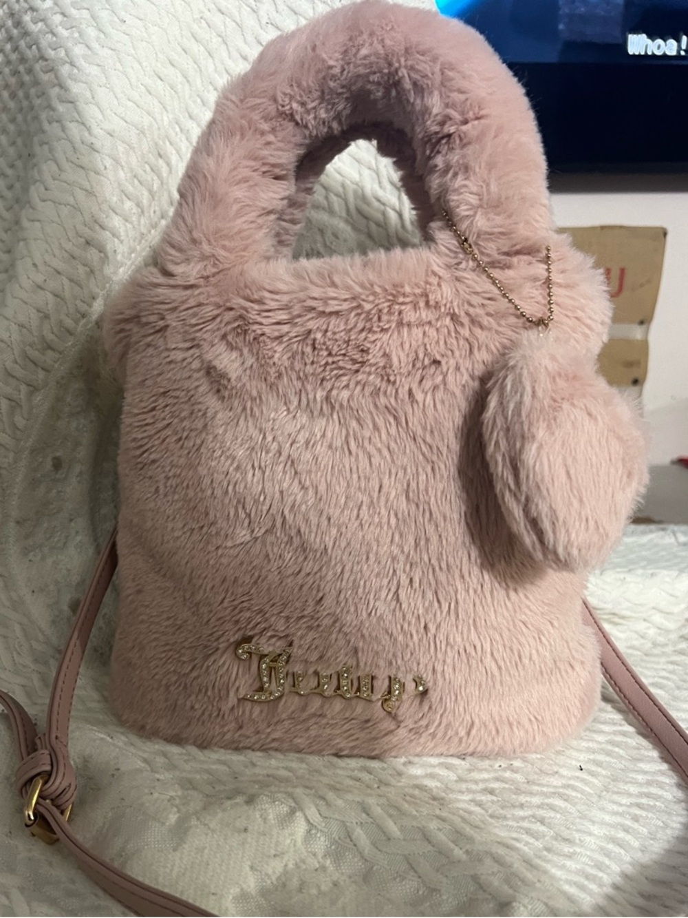 Juicy Couture Plush Pale Pink Faux-Fur Mini Bag with Pom Charm